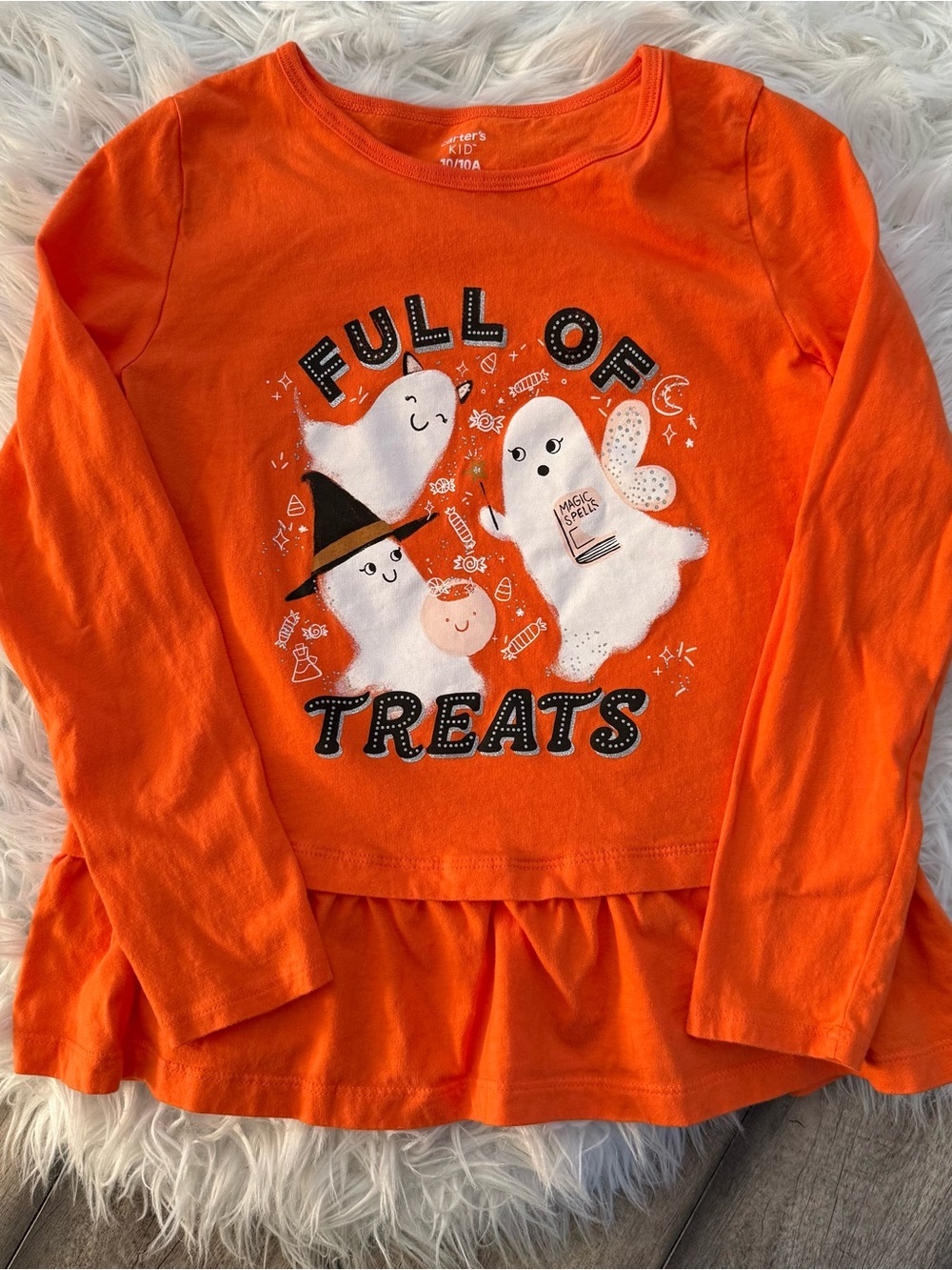 NWOT Orange "Full of Treats" Halloween Peplum Top